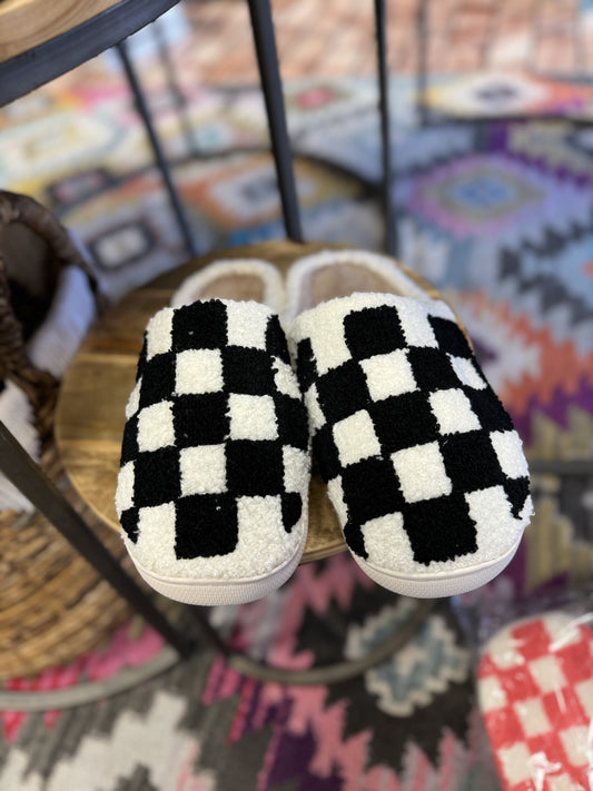 Black Checkered House Shoes