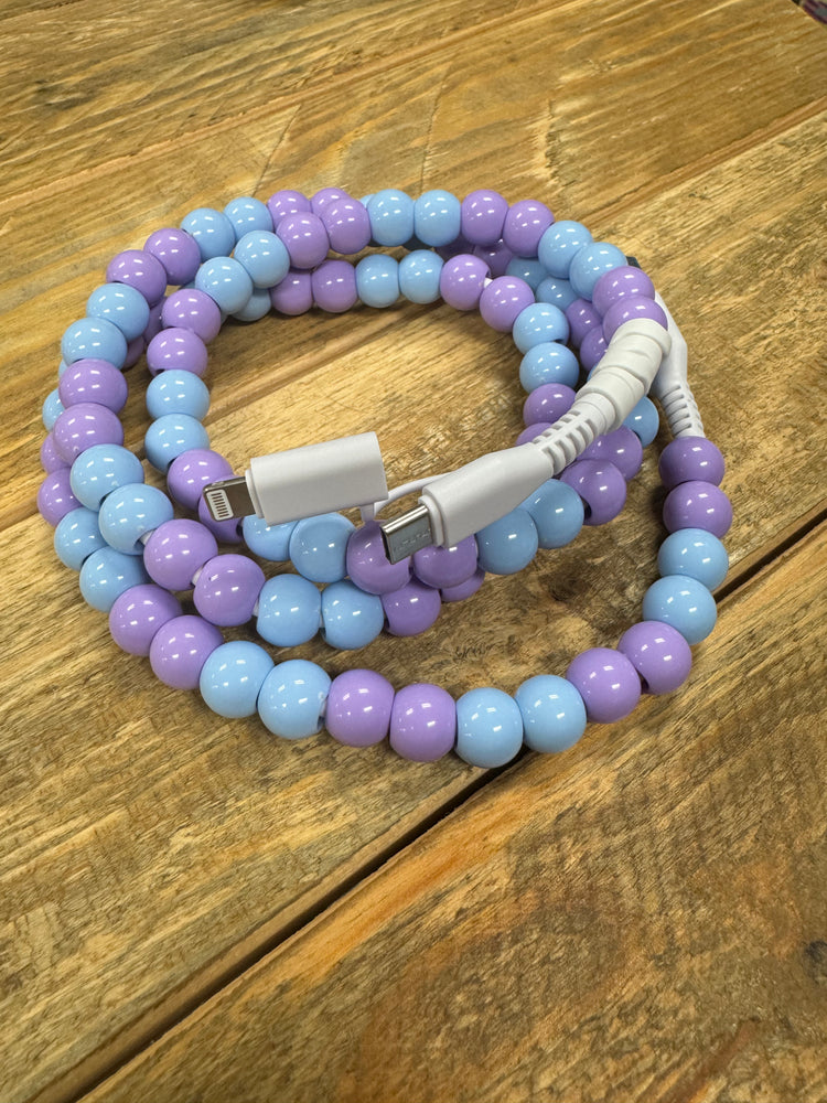 Baby Blue & Purple Beaded Interchangeable Phone Charger