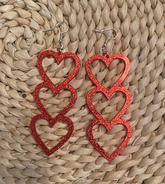 Acrylic Triple Heart Earrings