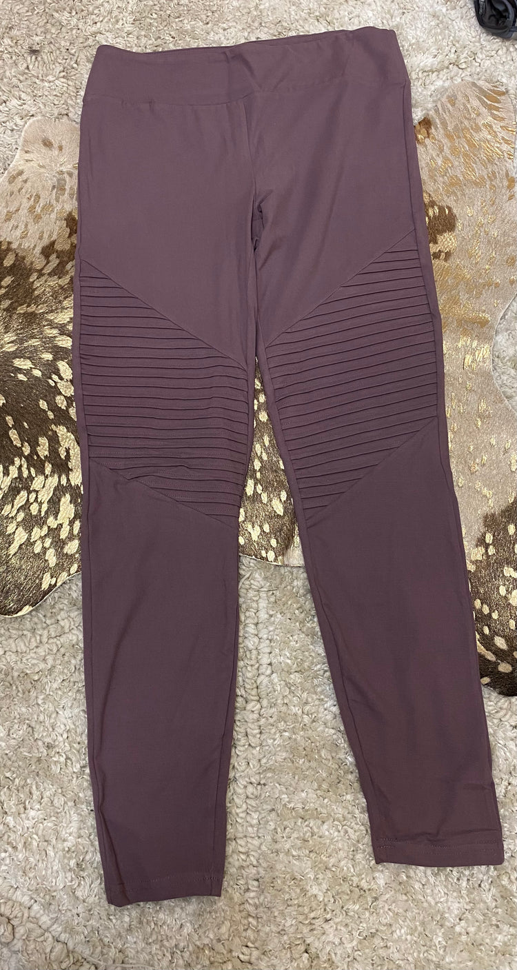 Dark Mauve Butter Moto Leggings with Elastic Waist Band