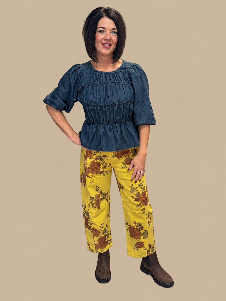 Denim Smocked Top