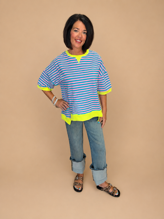 Neon Striped Oversized Tee