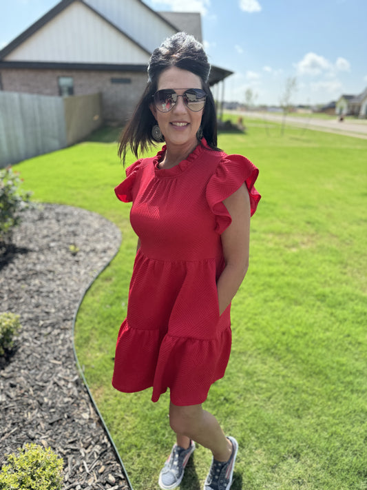 Red Quilted Tiered Dress