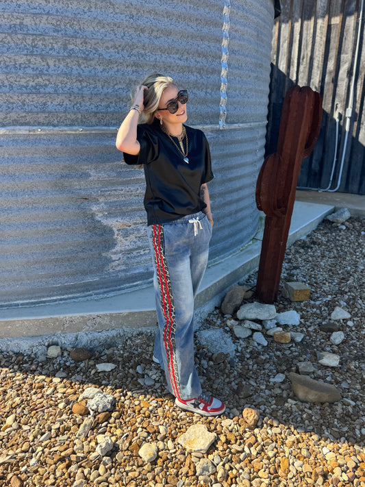 Cheetah Detail Denim Pants