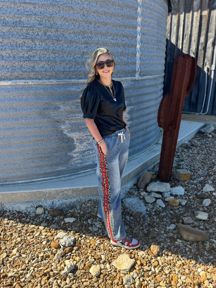 Cheetah Detail Denim Pants