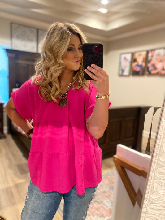 Hot Pink Ruffled Tiered Top