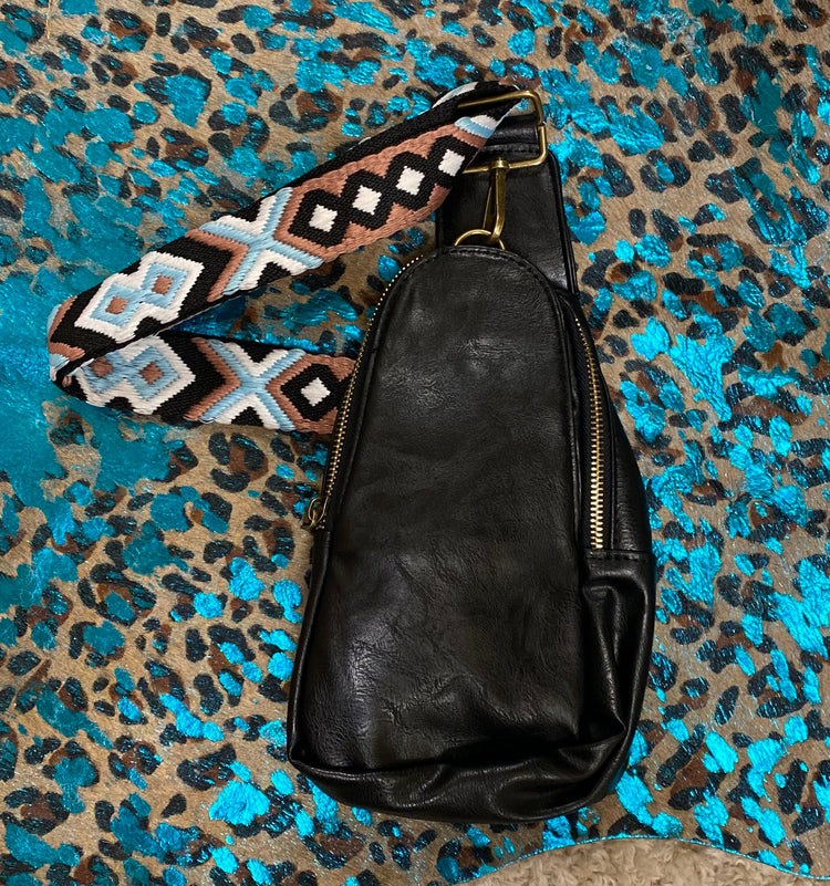Black Sling Bag With Guitar Strap