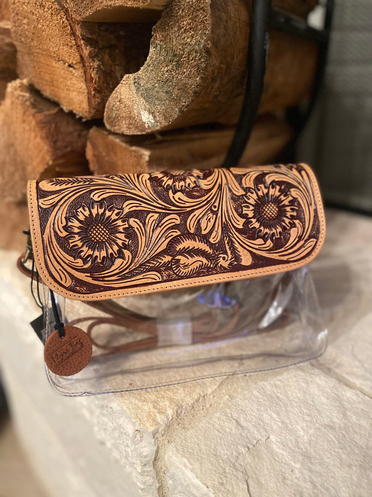 Tooled Leather Clear Crossbody