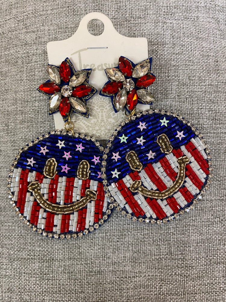 Fourth Of July Smiley Earrings