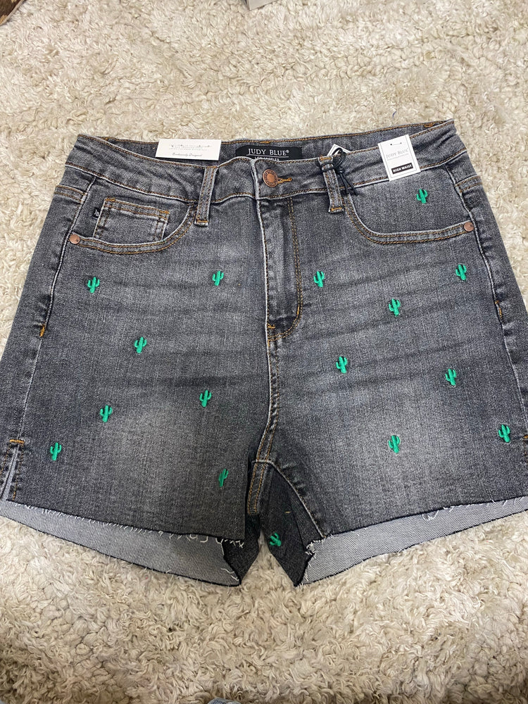 Judy Blue High Waist Cactus Embroidered Shorts