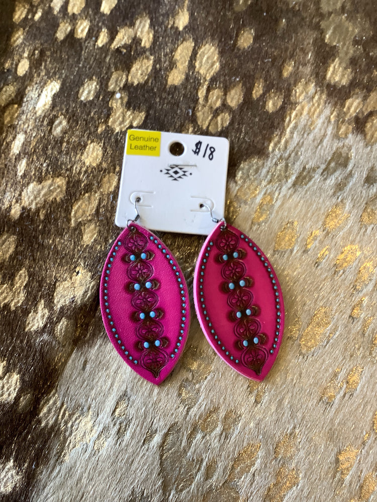 Pink Leather Earrings