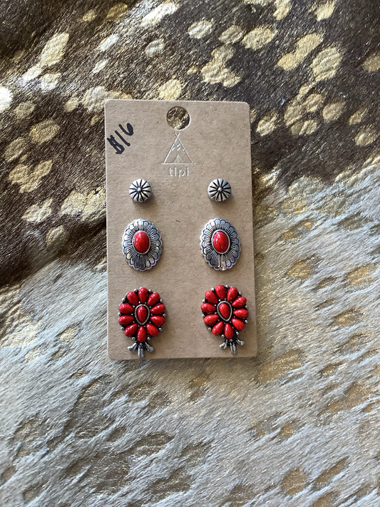 Red Squash Three Set Earrings