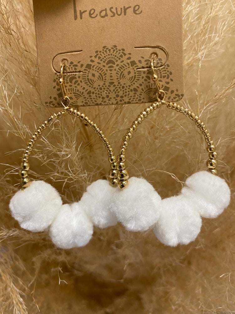 White Pom Earrings